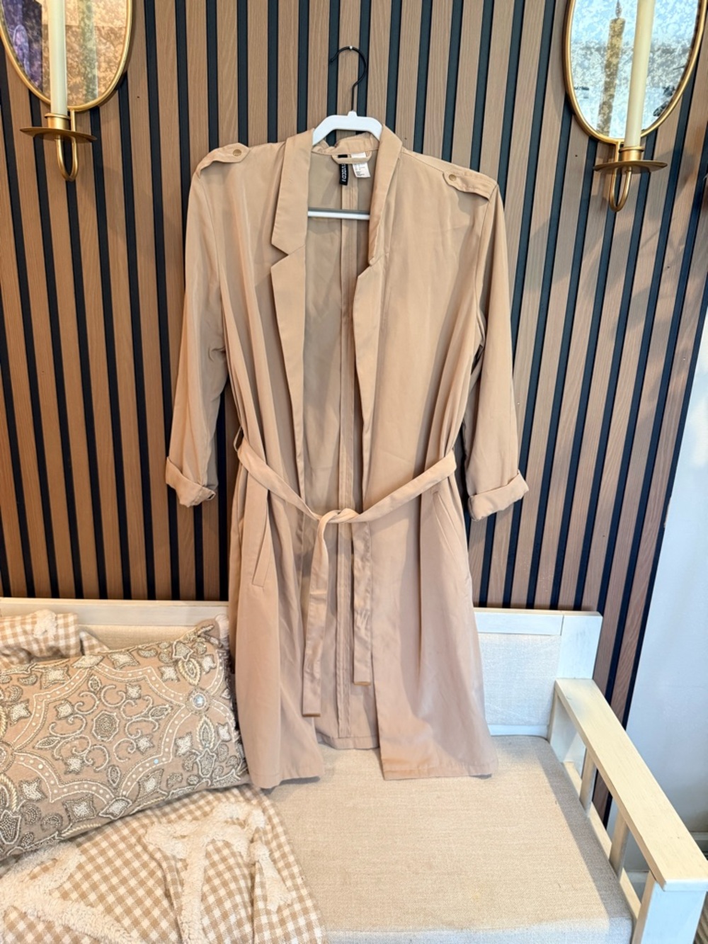 H&M Beige Trench Coat with Belted Waist Size Large 14